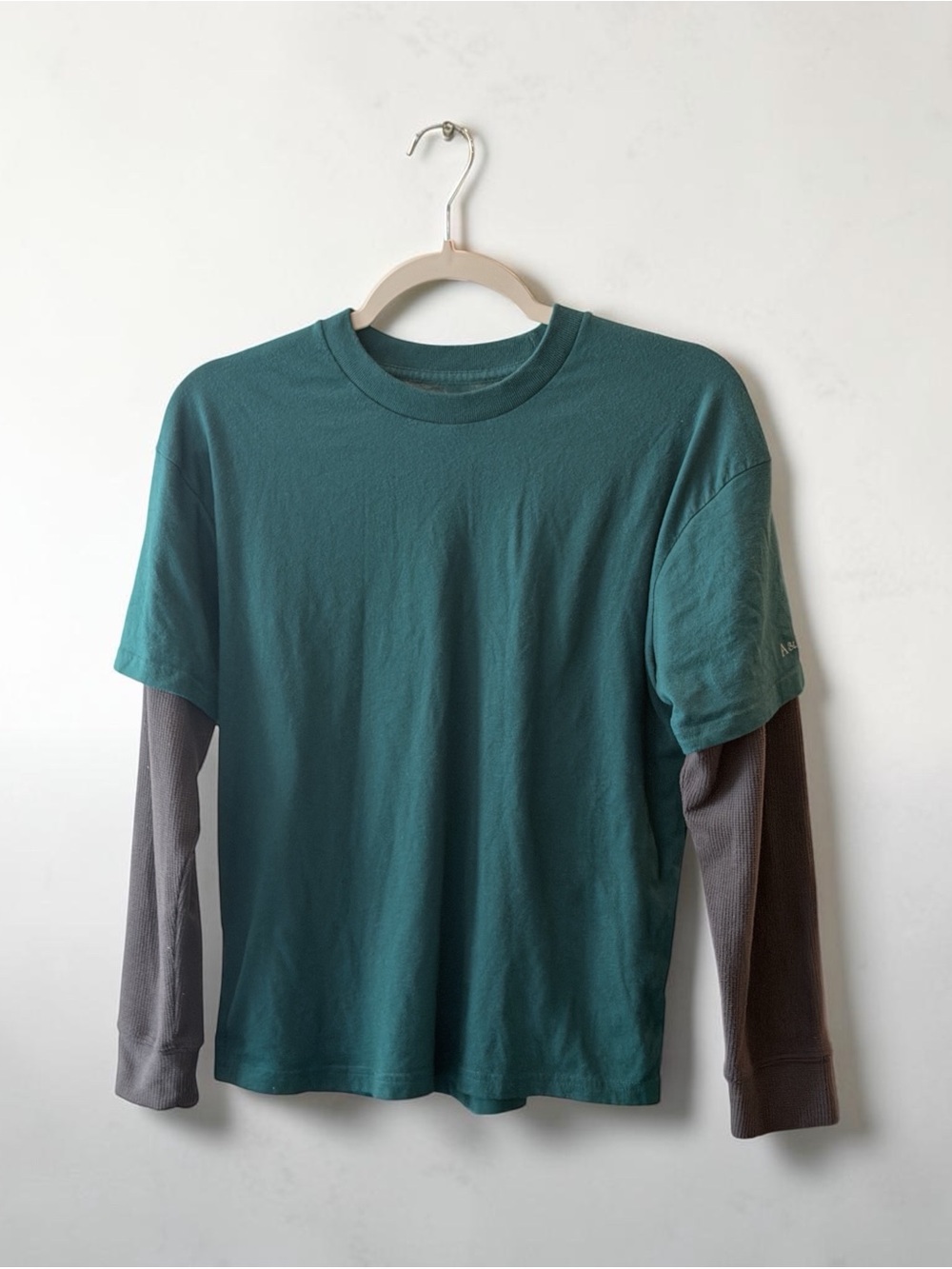 Abercrombie Kids Boys 13/14 Layered Thermal Shirt Teal Gray